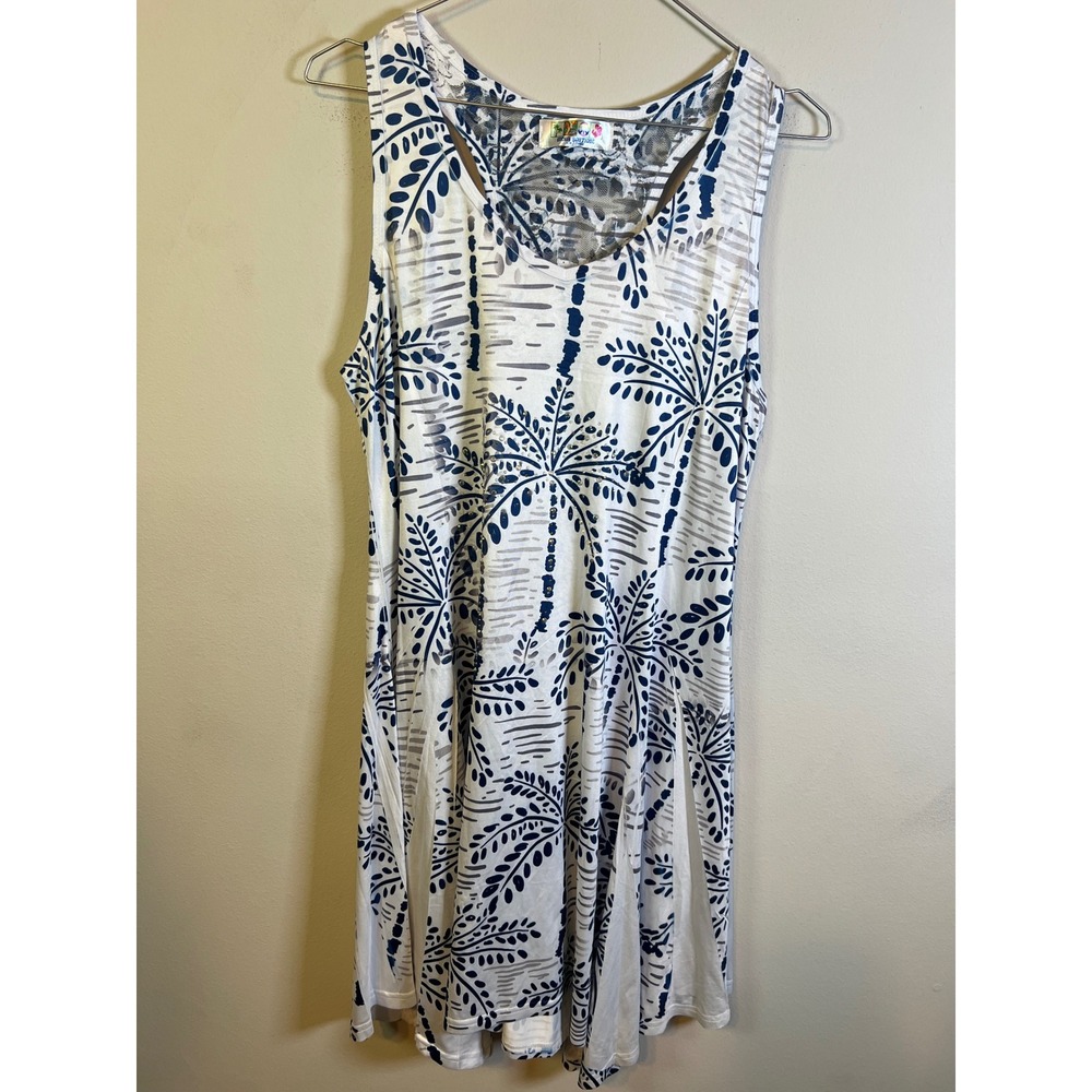 India Boutique Womens Mini Dress Palm Tree Lace Back White Blue OS